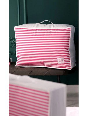 Empressco Büyük Boy 70X50X25CM Çekyat&baza Altı Düzenleyici Yorgan&yastık Organizer Hurç Pembe Çizgili