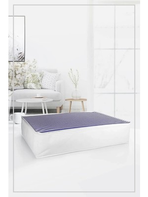 Empressco Büyük Boy 70X50X25CM Çekyat&baza Altı Düzenleyici Yorgan&yastık Organizer Hurç Lacivert Çizgili