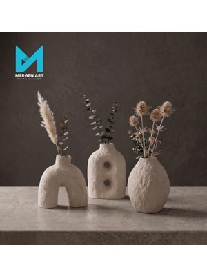 Mergen Art 3lü Dekoratif Vazo Seti - Ev ve Ofis Dekorasyonu Iskandinav Minimalist Salon Objesi
