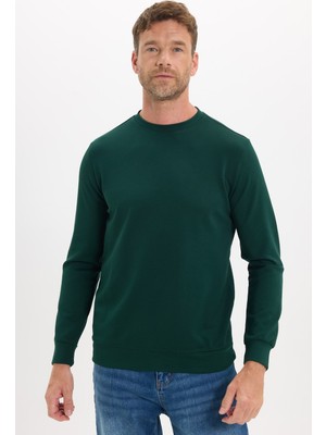Tudors Erkek Standart Fit Normal Kesim Uzun Kollu Ekstra Soft Modal Kumaş Bisiklet Yaka Yeşil Sweatshirt