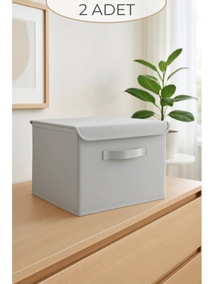 Empressco 2 Adet - Gri Çok Amaçlı Kutu Hurç - 30 x 30 x 30 cm - Dik Durabilen Oyuncak Kutusu - Organizer