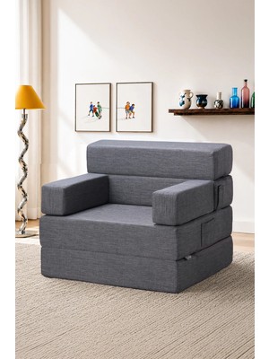 Homedius Melisa Tek Kişilik Modern Yataklı Koltuk Gri Renk Fonksiyonel Katlanır Tasarım 70x75x56 cm