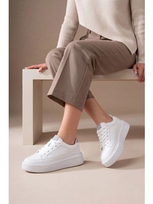 Marjin Kadın Sneaker Kalın Taban Spor Ayakkabı Domen Beyaz