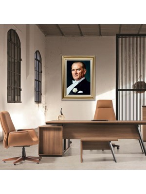 Quattro Home  Çerçeveli Deri Atatürk Tablosu - Çerçeveli Deri Atatürk Tablosu