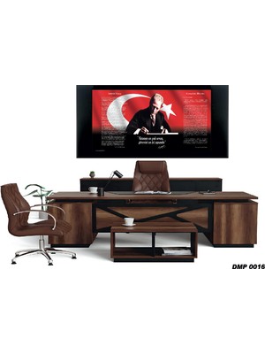 Quattro Home  Atatürk Deri Makam Panosu - Işıklı Kumandalı Deri Makam Panosu