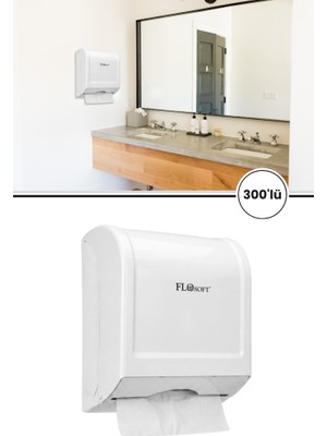 Flosoft Jumbo Boy Z Katlama Kağıt Havlu Dispenseri 300’LÜ, Kilitli Kağıt Havluluk Verici Beyaz F293B