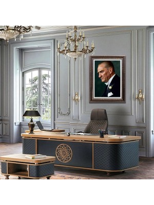 Quattro Home  Çerçeveli Deri Atatürk Tablosu - Çerçeveli Deri Atatürk Tablosu