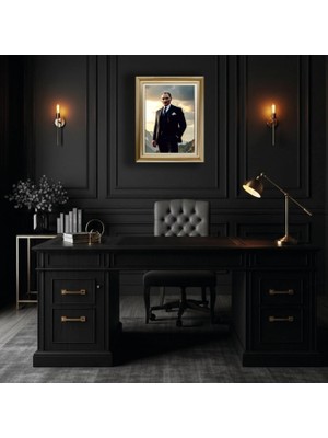 Quattro Home  Çerçeveli Deri Atatürk Tablosu - Çerçeveli Deri Atatürk Tablosu