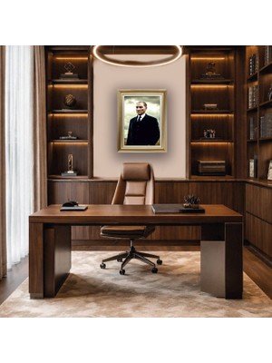 Quattro Home  Çerçeveli Deri Atatürk Tablosu - Çerçeveli Deri Atatürk Tablosu