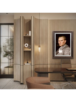 Quattro Home  Çerçeveli Deri Atatürk Tablosu - Çerçeveli Deri Atatürk Tablosu