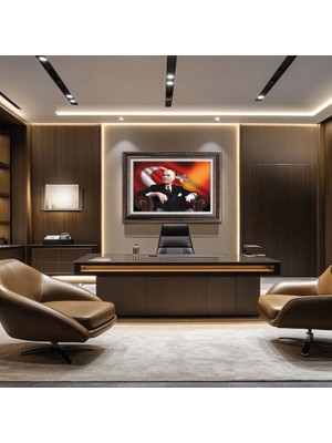 Quattro Home  Çerçeveli Deri Atatürk Tablosu - Çerçeveli Deri Atatürk Tablosu