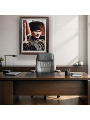 Quattro Home  Çerçeveli Deri Atatürk Tablosu - Çerçeveli Deri Atatürk Tablosu