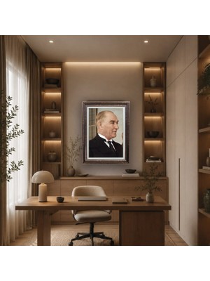 Quattro Home  Çerçeveli Deri Atatürk Tablosu - Çerçeveli Deri Atatürk Tablosu
