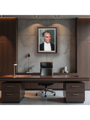 Quattro Home  Çerçeveli Deri Atatürk Tablosu - Çerçeveli Deri Atatürk Tablosu