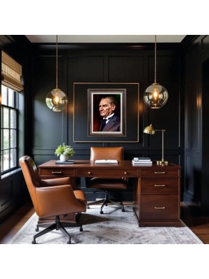 Quattro Home  Çerçeveli Deri Atatürk Tablosu - Çerçeveli Deri Atatürk Tablosu
