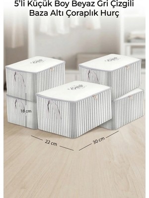 Empressco 5li Küçük Boy Beyaz Gri Çizgili Baza Altı Çoraplık HURÇ30X22X18
