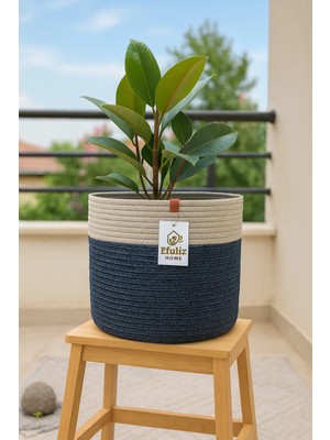 Empressco Jüt-Hasır Çok Amaçlı-Dekoratif-Organizer Saksı Sepeti, Bahçe Düzenleyici Sepet (En:25-Boy:20 Cm)