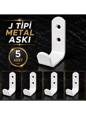 Badem10 [5 Adet] Beyaz Portmanto Askı Vestiyer Duvar Dolap Elbise Askısı Metal Mobilya Kapı Askılığı Askılık