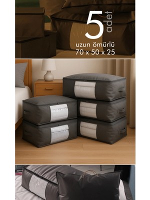 Empressco 5'li Set Büyük Boy 70X50X25CM Pencereli Çekyat&baza Altı,yorgan&yastık Düzenleyici Hurç Siyah