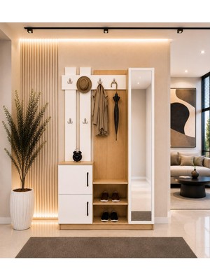 Afilli Nova Kapaklı Aynalı Portmanto Vestiyer 100 cm Genişlik 180 cm Yükseklik Modern Tasarım MDF