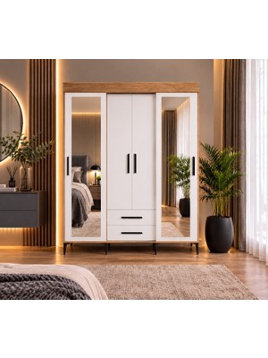 Afilli 2 Kapaklı Sürgülü Gardrop Beyaz MDF Malzeme ile Modern Tasarım ve Ayna