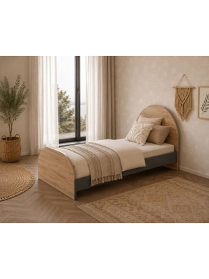 Afilli Izmir Tek Kişilik Karyola Antrasit 90x190 MDF Malzeme ile Klasik Tasarım