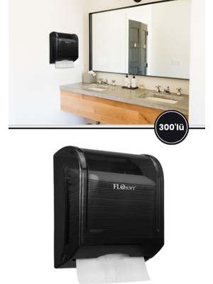Flosoft Jumbo Boy Z Katlama Kağıt Havlu Dispenseri 300’LÜ, Kilitli Kağıt Havluluk Verici Siyah F293S