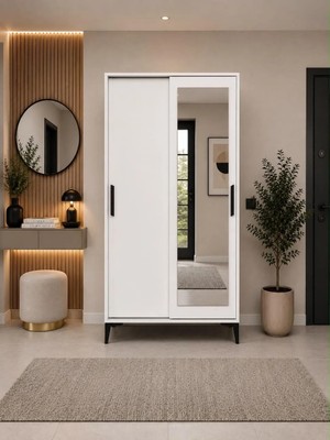 Afilli Olivia Beyaz Sürgülü Portmanto 180 cm Yükseklik 90 cm Genişlik Tamamı MDF Modern Tasarım