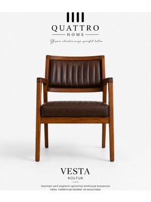 Quattro Home Vesta Masif Kayın Ahşap Kollu Kahverengi Döşemeli Sandalye