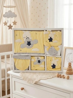 Bebek Star Erkek Bebek Tavşan Desenli Sarı-Gri 10'lu Hastane Çıkışı Seti