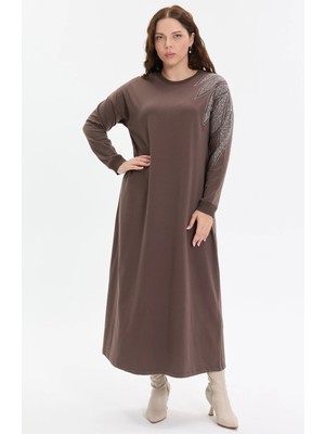 Kado Moda Kado Online Taş Detaylı Rahat Kalıp Uzun Kadın Elbise