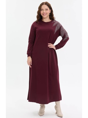 Kado Moda Kado Online Taş Detaylı Rahat Kalıp Uzun Kadın Elbise
