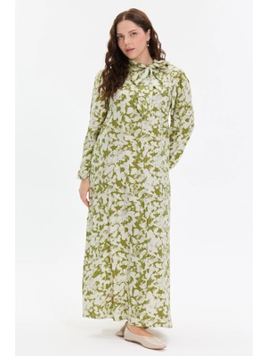 Kado Moda Kado Online Fular Yakalı Desenli Uzun Elbise