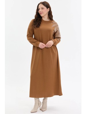Kado Moda Kado Online Taş Detaylı Rahat Kalıp Uzun Kadın Elbise