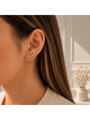 Hotchic Hotchıc Luna Işıltılı Taşlı Gold Çelik Küpe