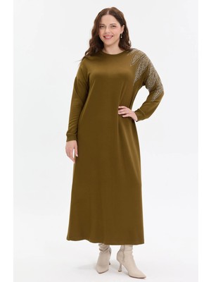 Kado Moda Kado Online Taş Detaylı Rahat Kalıp Uzun Kadın Elbise