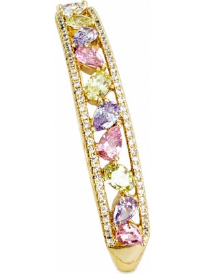 Nes Design 14K Özel Seri Renkli Damla Taş Gold Kelepçe