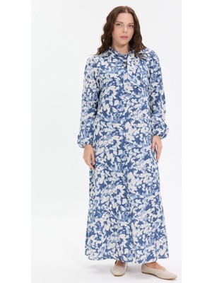 Kado Moda Kado Online Fular Yakalı Desenli Uzun Elbise