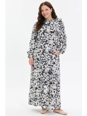 Kado Moda Kado Online Fular Yakalı Desenli Uzun Elbise