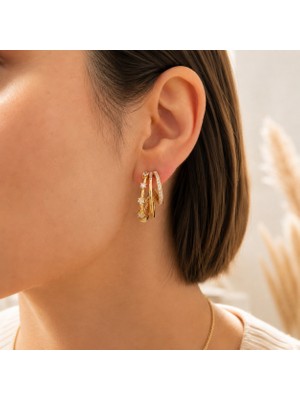 Hotchic Hotchıc Işıltı Taş Detaylı Gold Halka Çelik Küpe