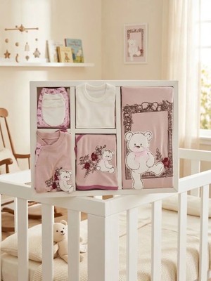 Bebek Star Kız Bebek Ayı Desenli Gül Kurusu 10'lu Hastane Çıkışı Seti