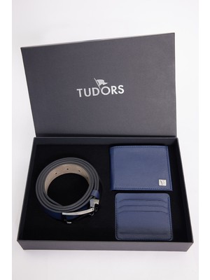 Tudors Özel Kutulu Erkek 3'lü Set Hediyelik - Çeyizlik - Cüzdan, Kartlık ve Kemer Seti
