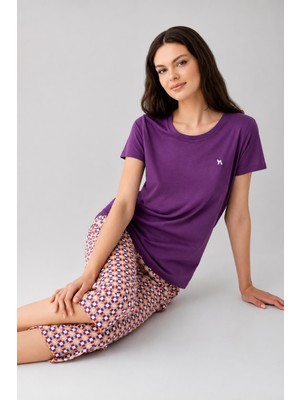 Arnetta Premium Kadın Bisiklet Yaka Modal Pamuklu Regular Fit Kısa Kollu Kapri Pijama Takım