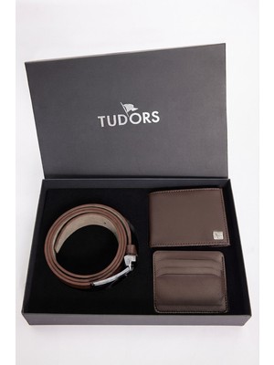 Tudors Özel Kutulu Erkek 3'lü Set Hediyelik - Çeyizlik - Cüzdan, Kartlık ve Kemer Seti