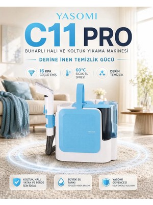 Yasomi C11 Pro 2in1 16Kpa 1800W Sıcak Su Spreyli Buharlı Halı ve Koltuk Yıkama Leke Çıkarma Makinesi