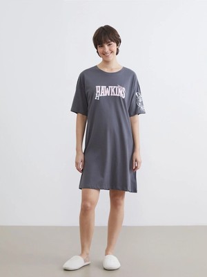 LC Waikiki Lcw Young Gri Stranger Things Baskılı Kadın Gecelik