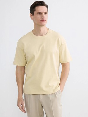 LC Waikiki Lcw Vision Bej %100 Pamuk Loose Fit Basic Soft Touch Tişört