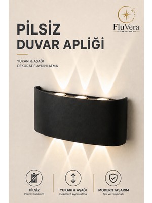 Fluvera PİLSİZ GÜNIŞIĞI Çift Yönlü Duvar Lambası Iç Dış Mekan Duvar Aydınlatma Dekoratif LED Aplik
