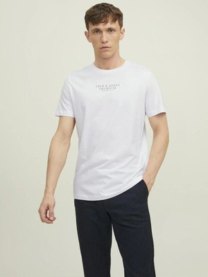 Jack & Jones Bisiklet Yaka Düz Beyaz Erkek T-Shirt Jprbluarchıe Ss Tee Crew Neck Noos
