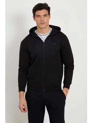 Guess Aldwın Zıp Hooded Sw Erkek Siyah Eşofman Üstü Z2YQ28K9V31-JBLK